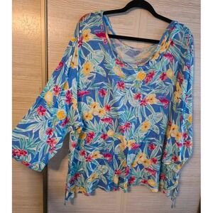 Casey Key Womens 3X Tropical Pineapple Flamingo Rhinestone 3/4 Sleeve Summer Top